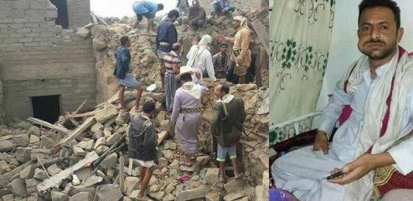 حجة..طيران التحالف يقصف منزل احد منتسبي الشرعية وقتل ويصيب 6 من افراد اسرته