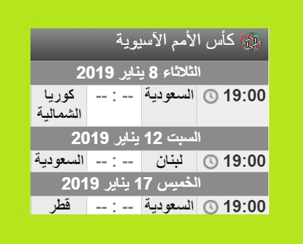 مواعيد جميع مباريات المنتخب السعودي في كأس امم اسيا 2019 ضد (	كوريا الشمالية، لبنان، قطر)